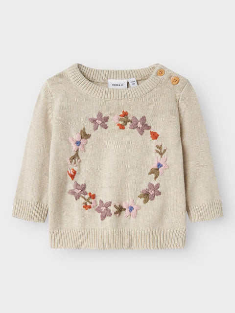 Name it Strickpullover Blumenkranz beige