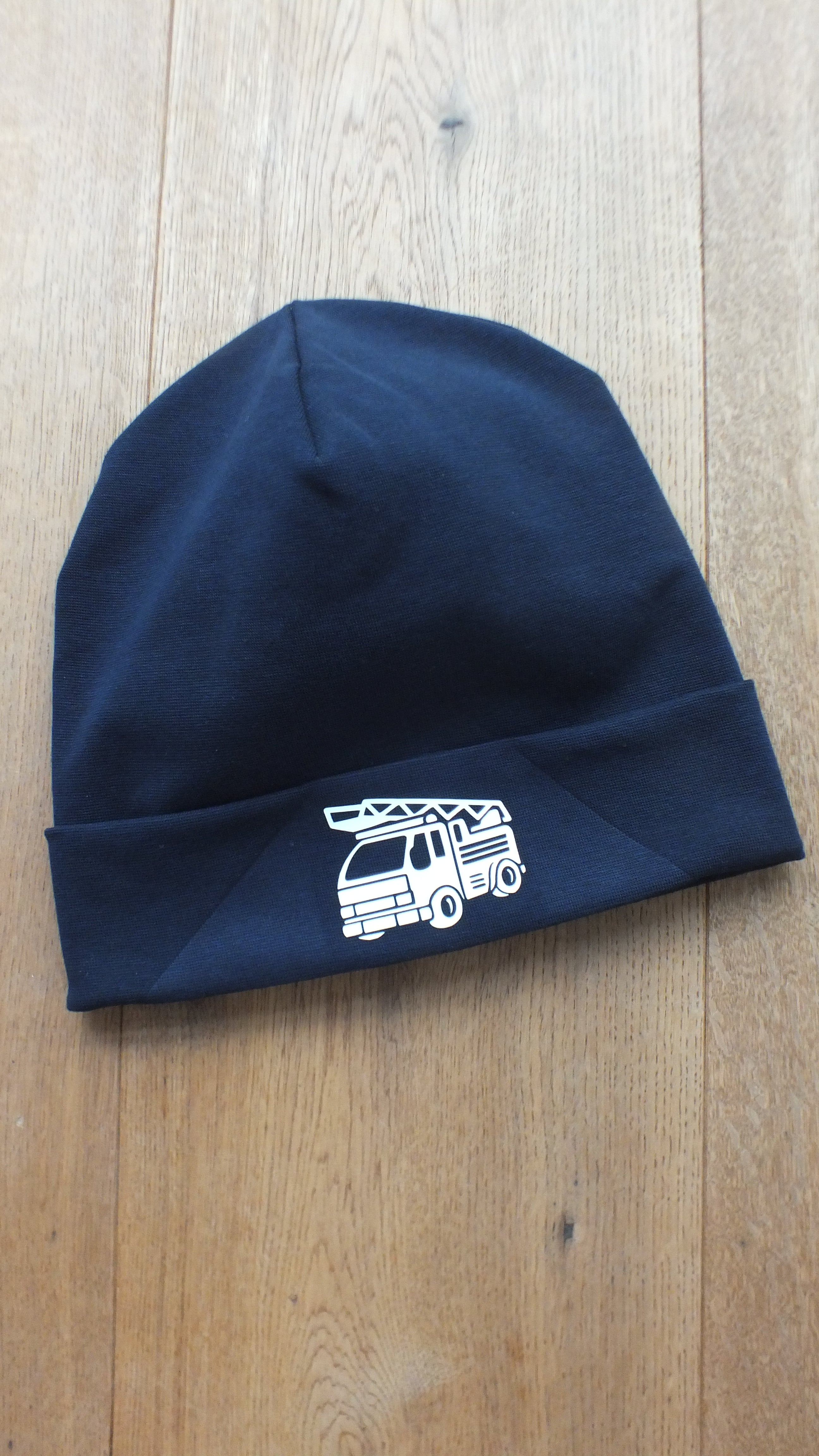 Hipster Beanie Dunkelblau Feuerwehr weiß