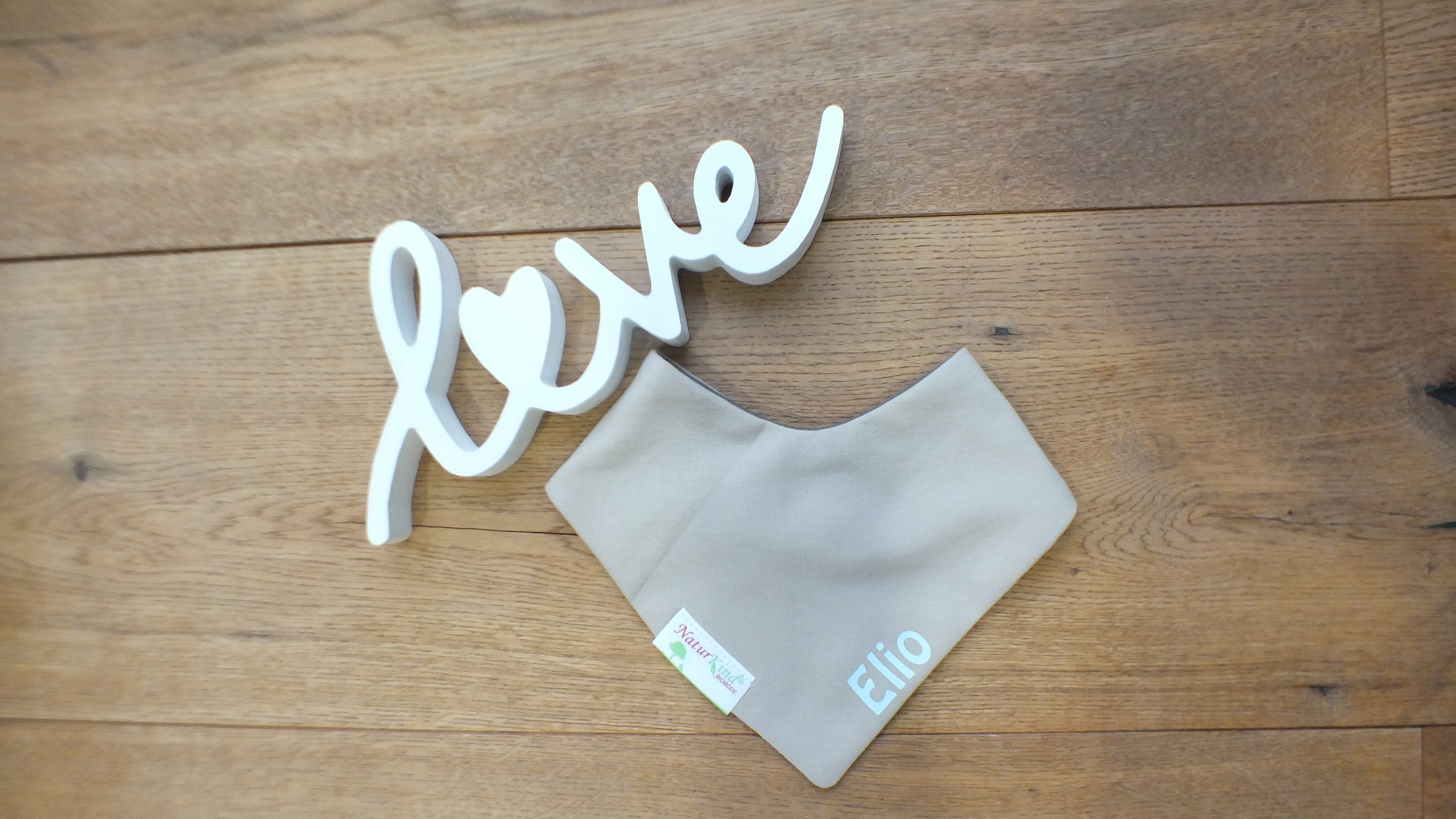 Wendehalstuch Uni beige, Name hellblau