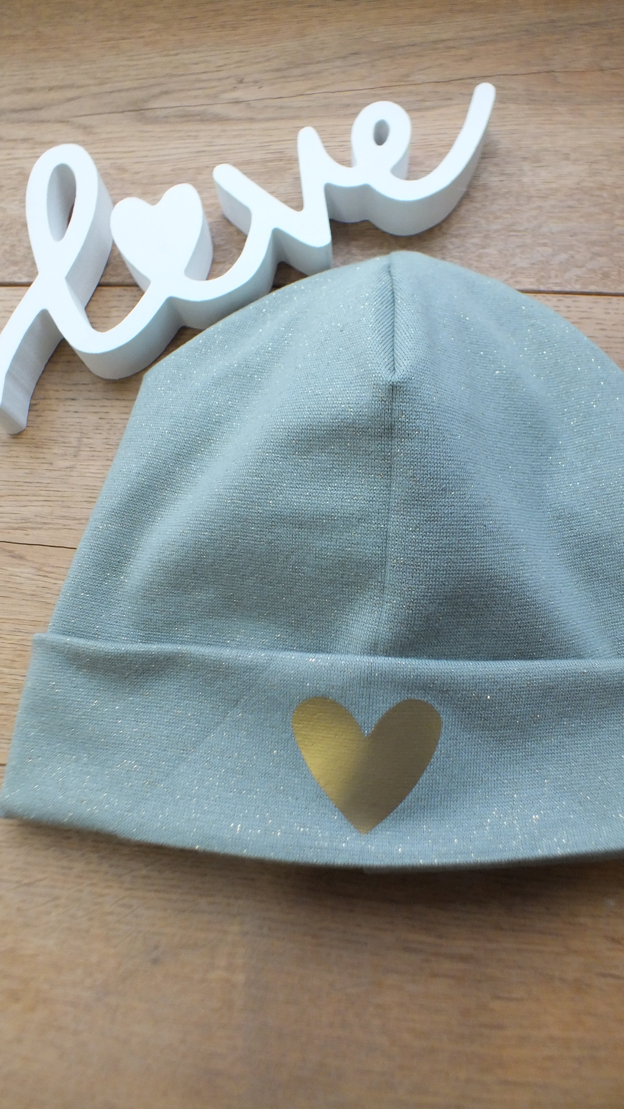 Hipster Beanie Glitzer Pistazie Herz gold