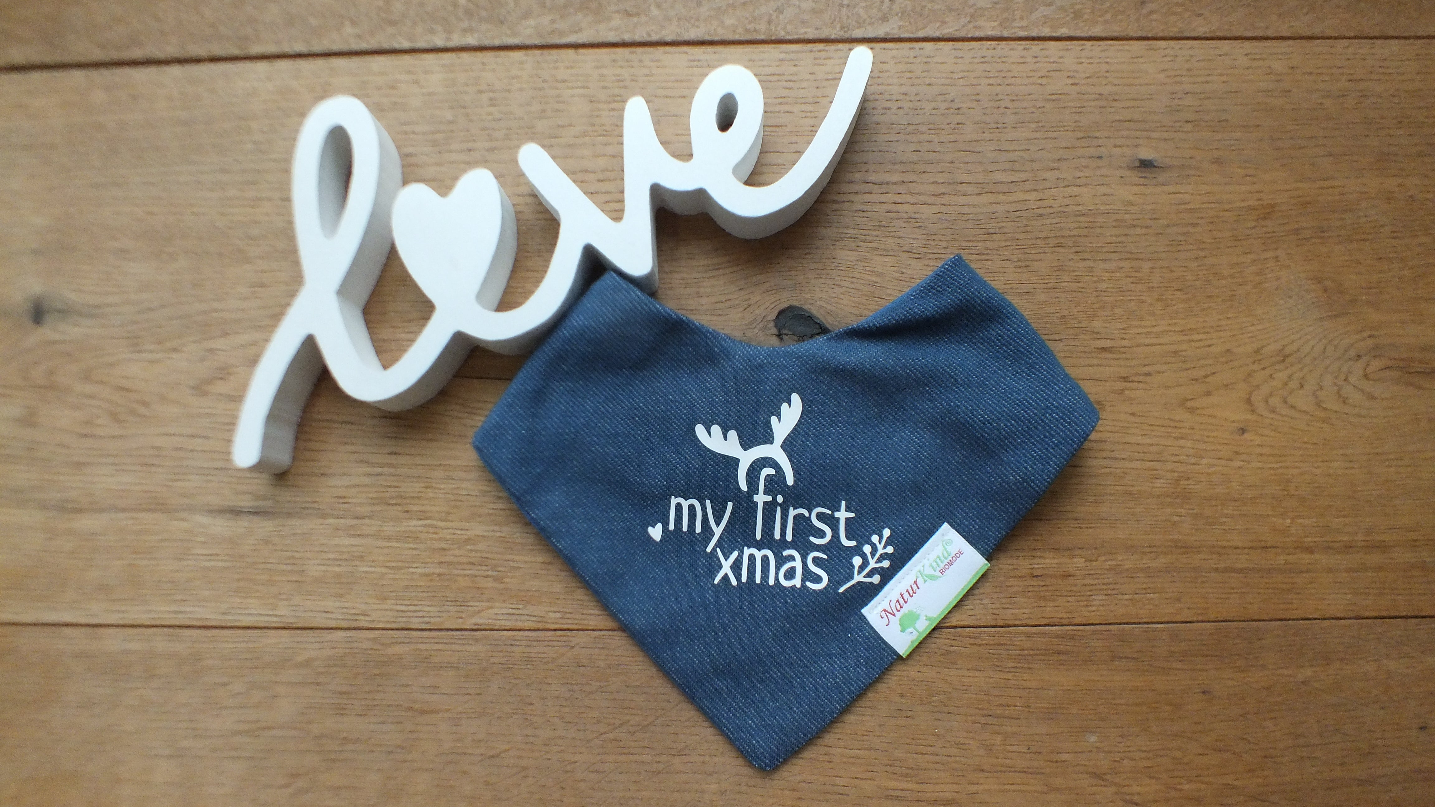 Wendehalstuch Jeans hell "my first xmas" weiß