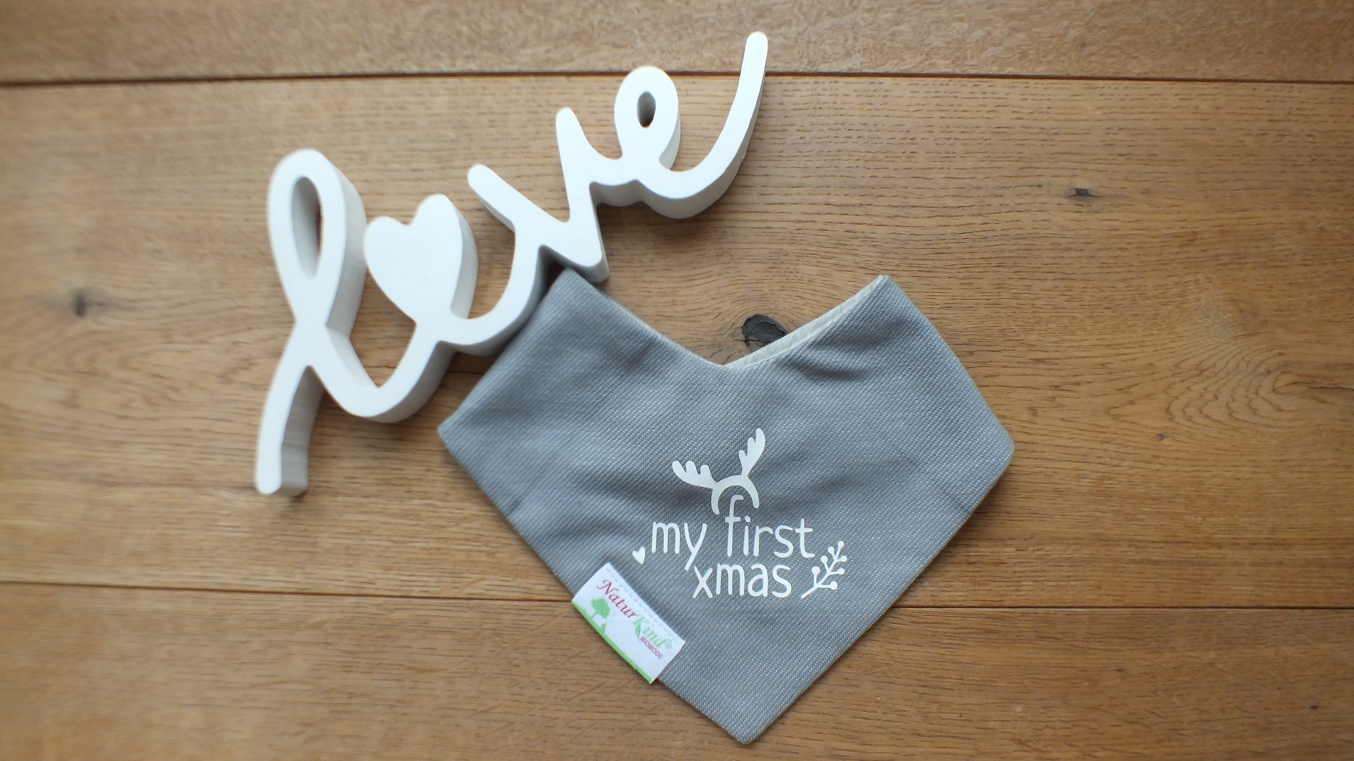 Wendehalstuch Jeans grau "my first xmas" weiß
