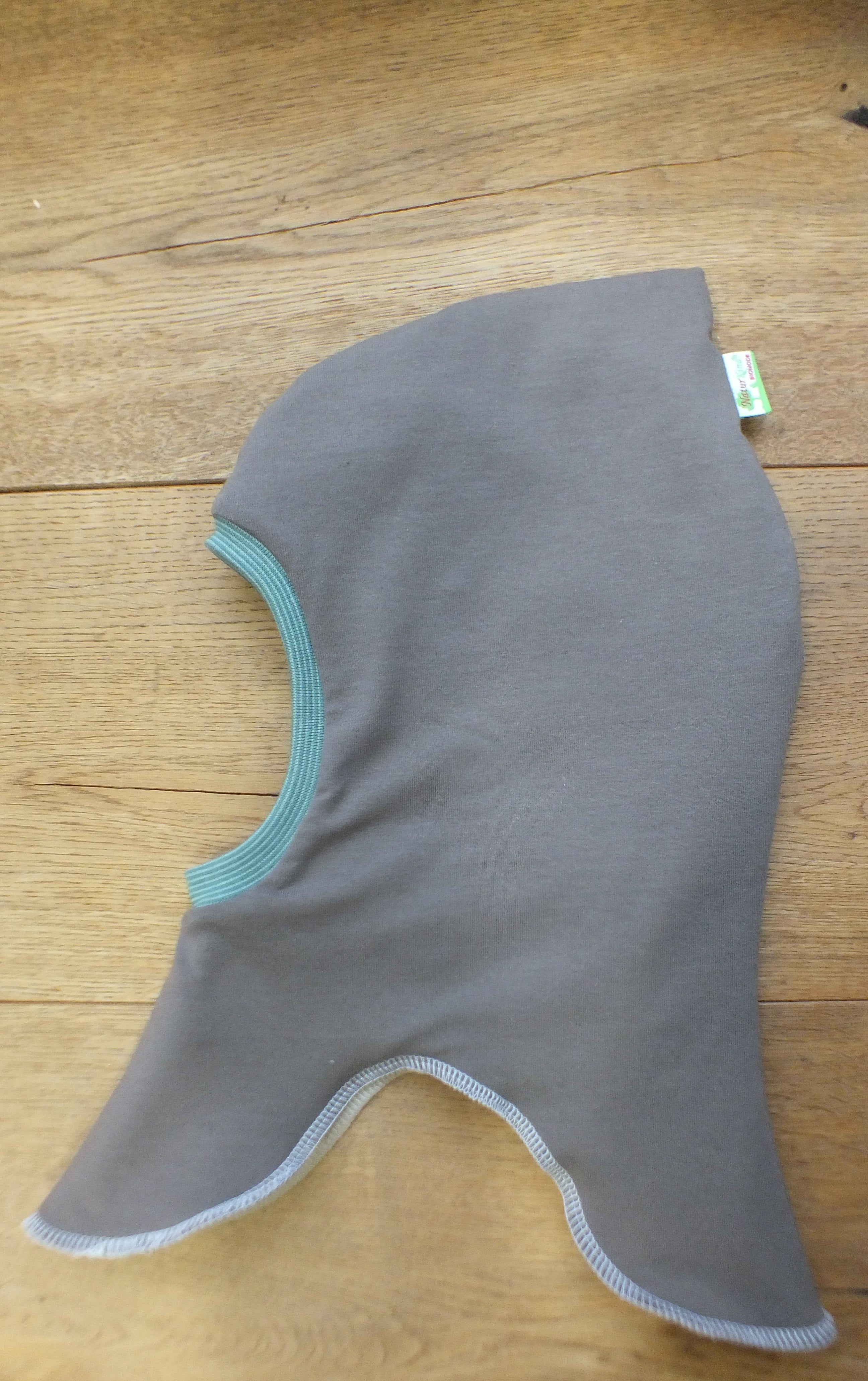 Schalmütze Uni taupe, Ringel mint