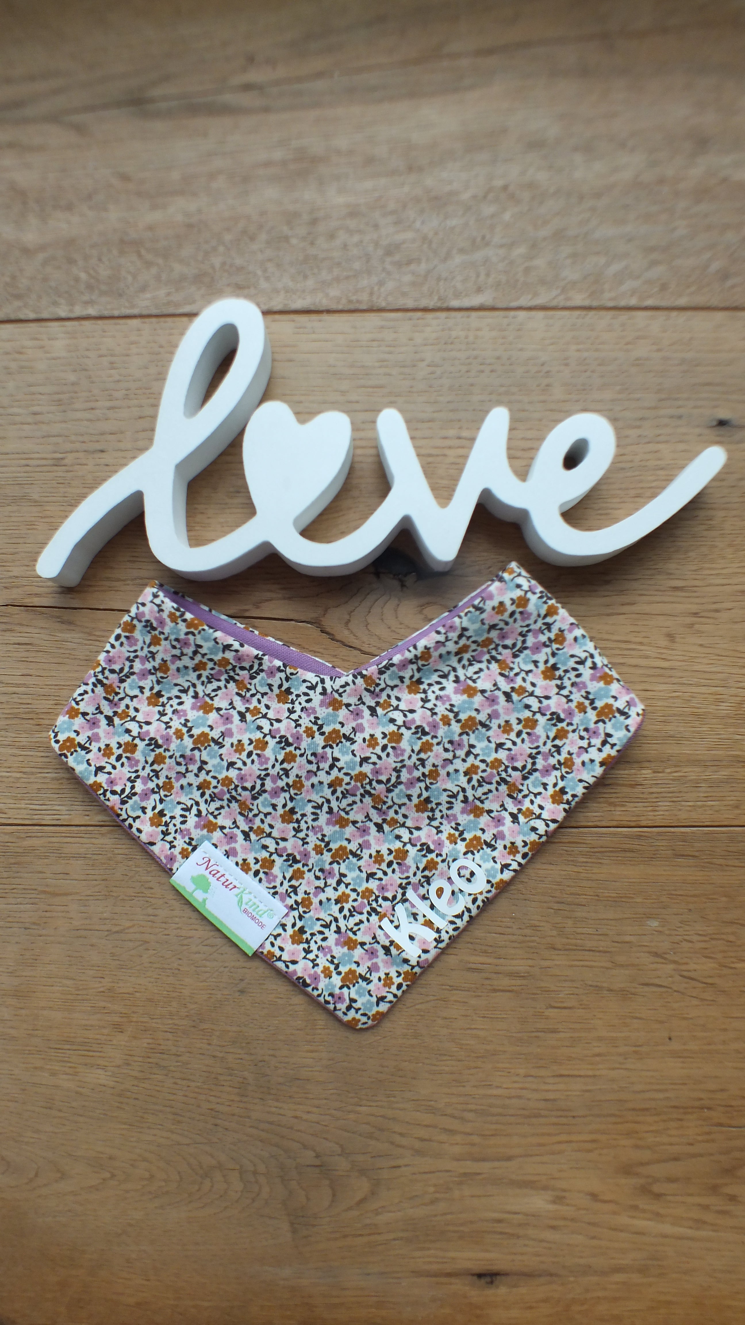 Wendehalstuch Mini Fleurs mit Name,  Name braun