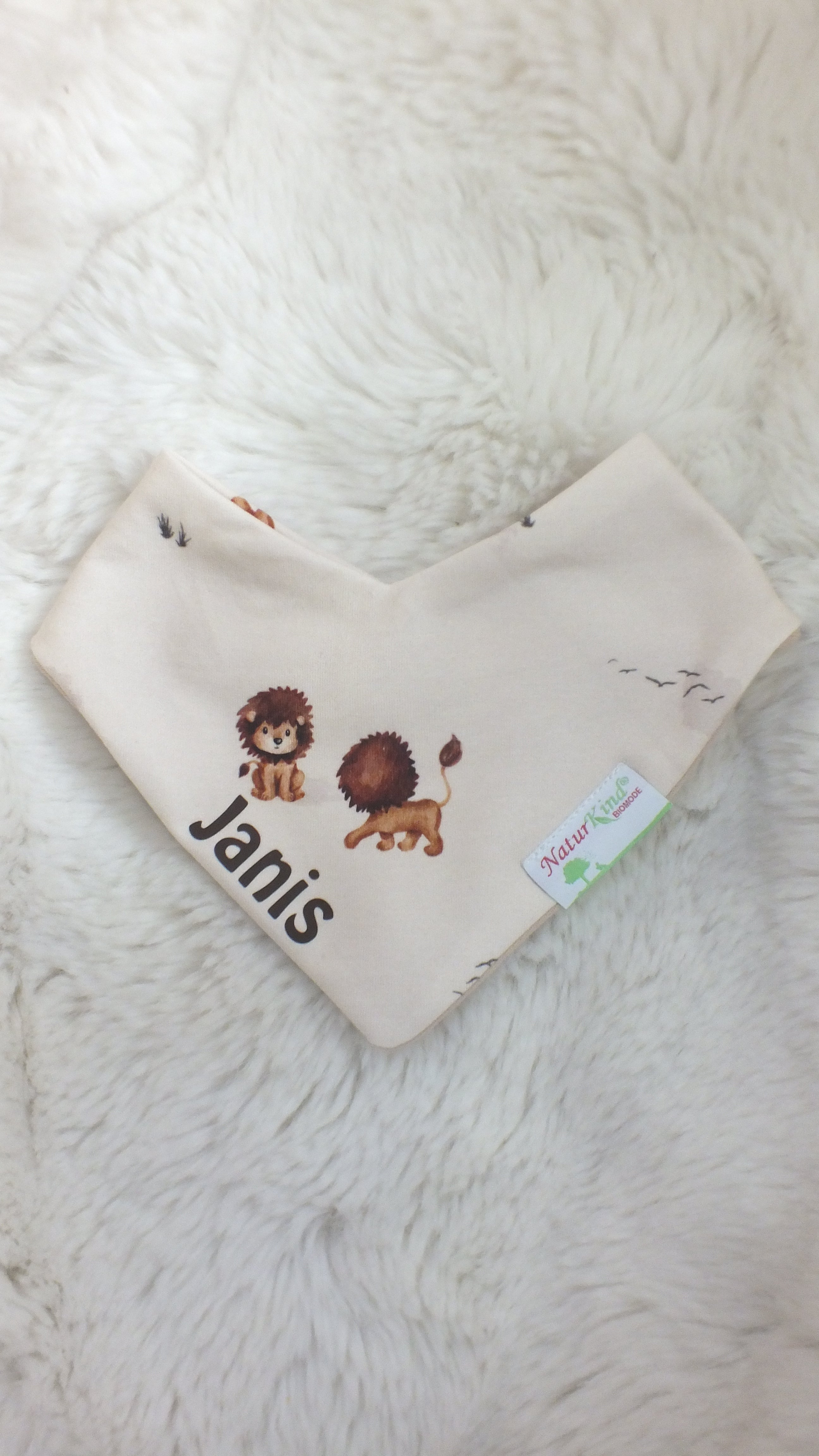 Wendehalstuch Vintage Löwe mit Name, Name braun