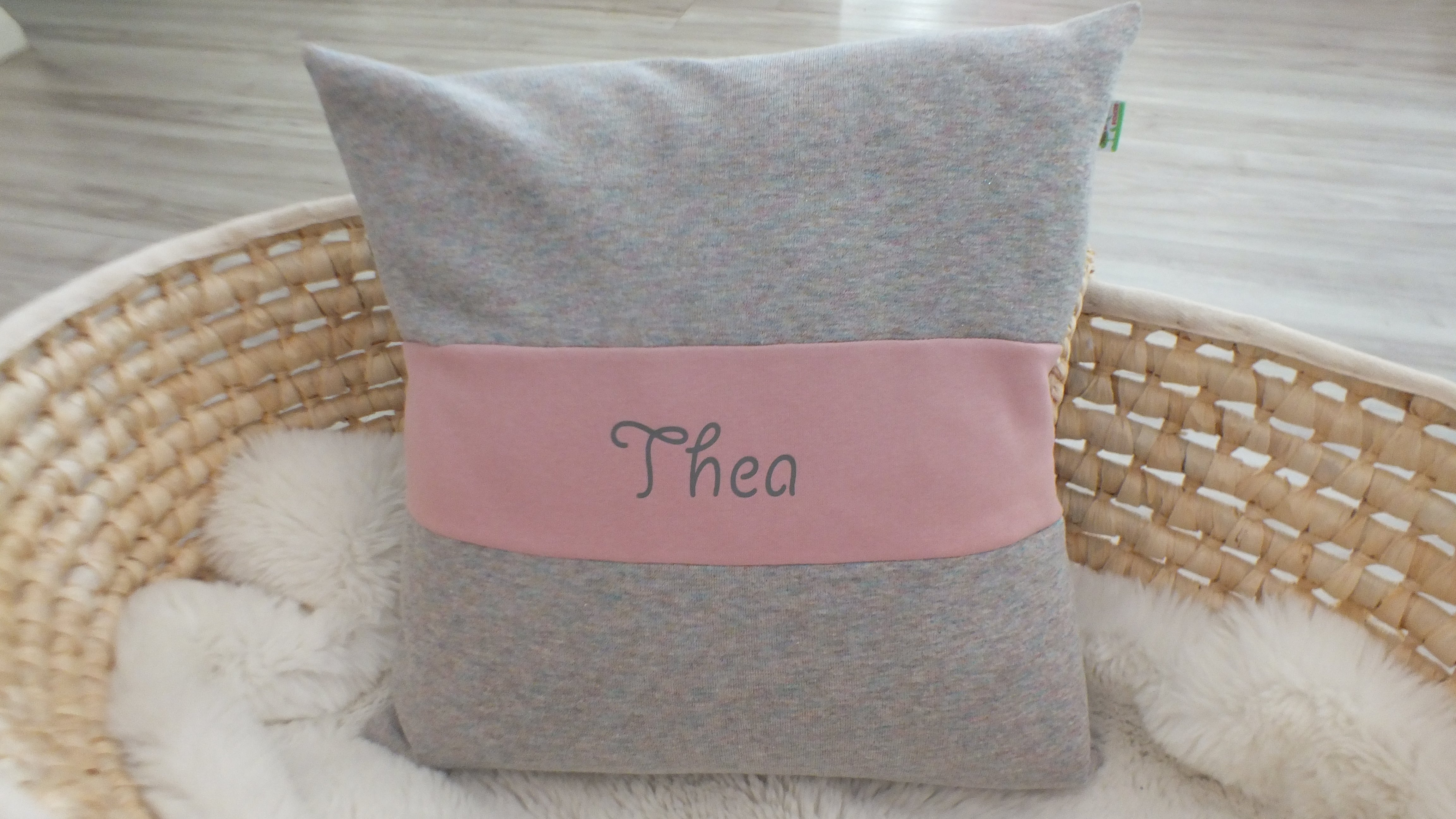Kissen mit Name Glitzer grau altrosa