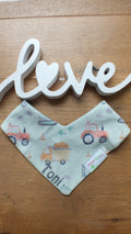 Wendehalstuch Baustellen Bande pastell mint mit Name, Name grau