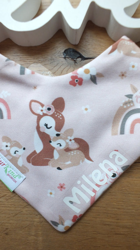Wendehalstuch Boho Bambi mit Name, Name weiß