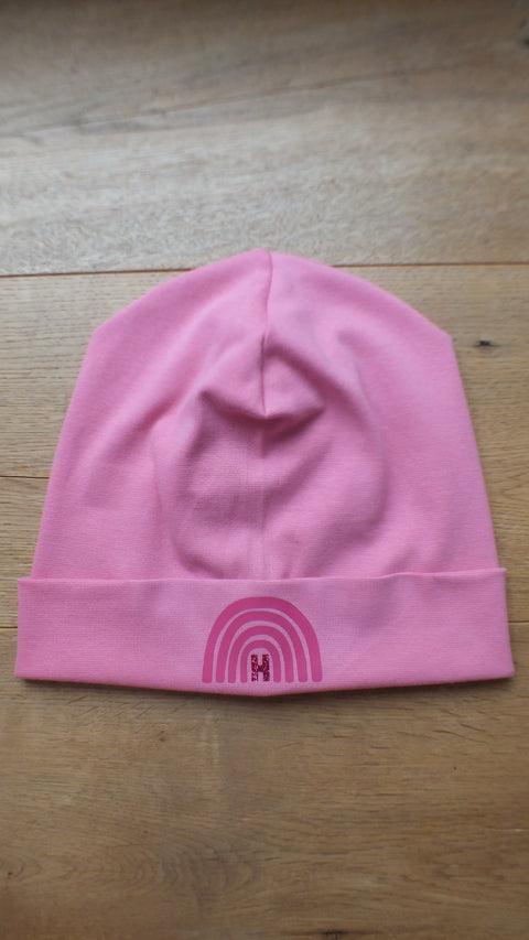 Hipster Beanie Rosapink Regenbogen pink + Glitzer Anfangsbuchstabe
