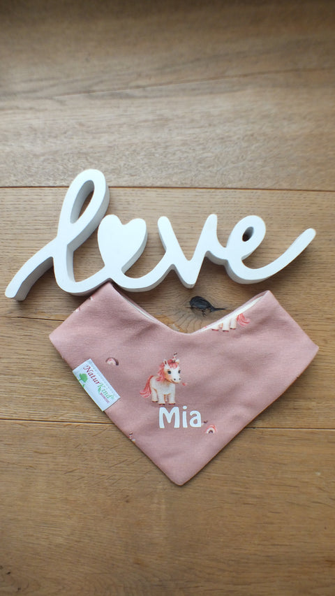 Wendehalstuch Kleines Träumer Einhorn altrosa mit Name, Name weiß