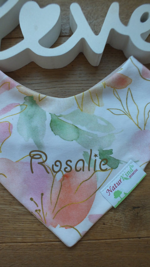 Wendehalstuch Goldblume mit Name, Name gold