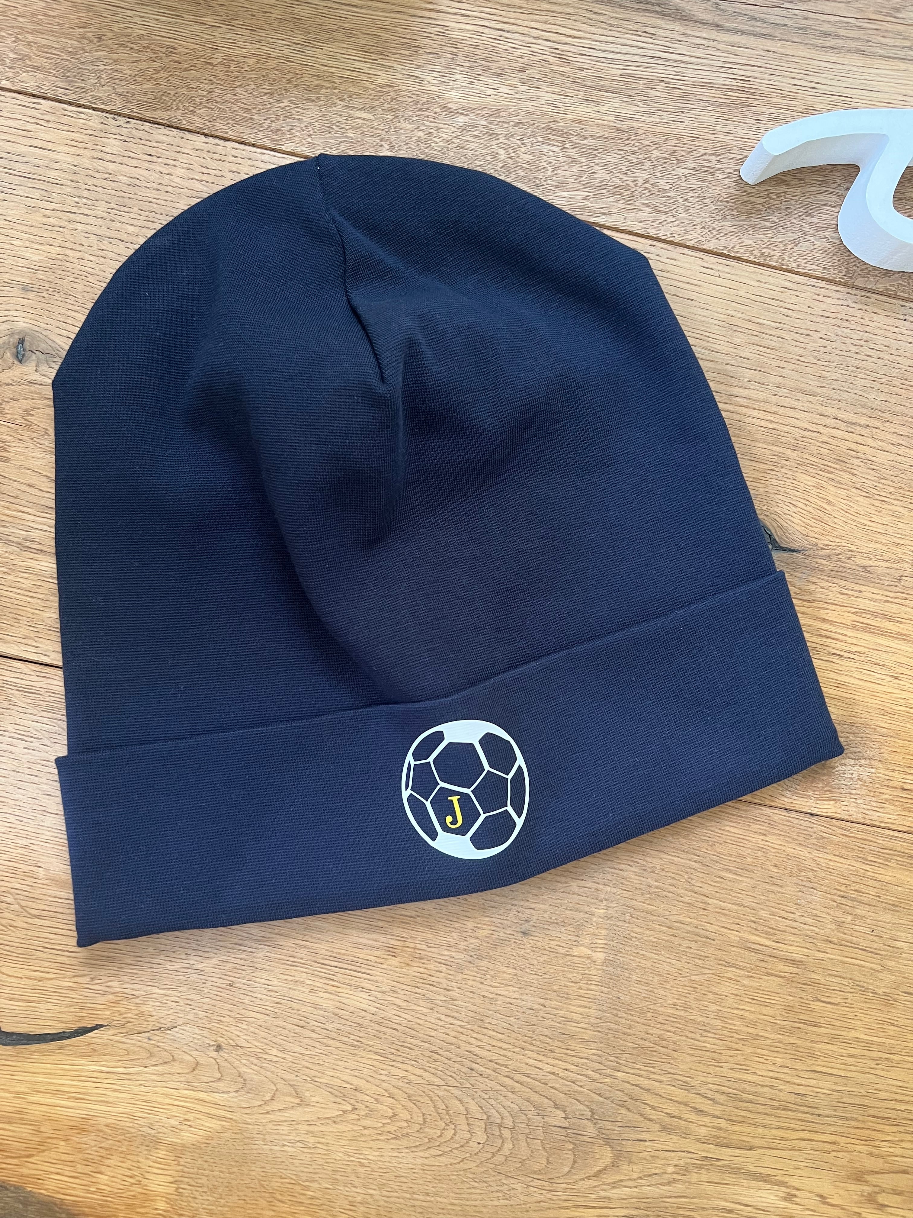 Hipster Beanie Dunkelblau Fußball weiß