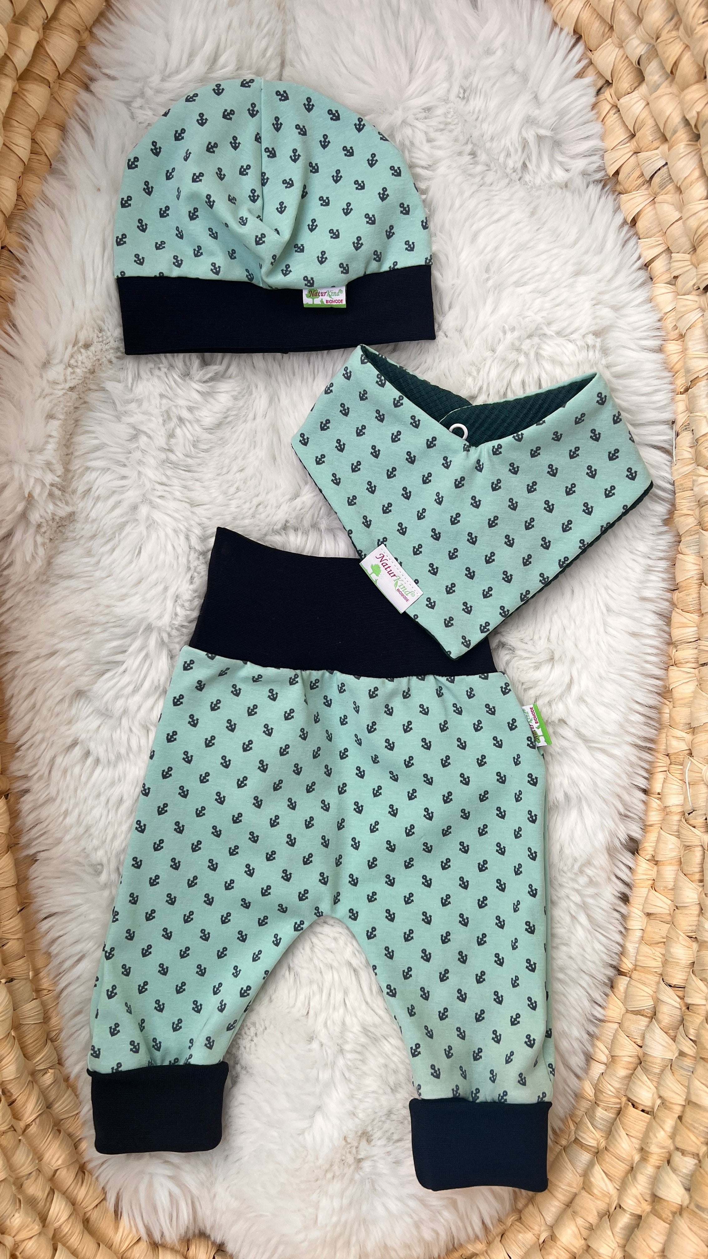 Mitwachshose Anker mint dunkelblau