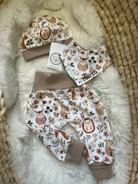 Naturkind Biomode® Mitwachshose / Babyhose  Bio Baumwolle Waldfreunde beige