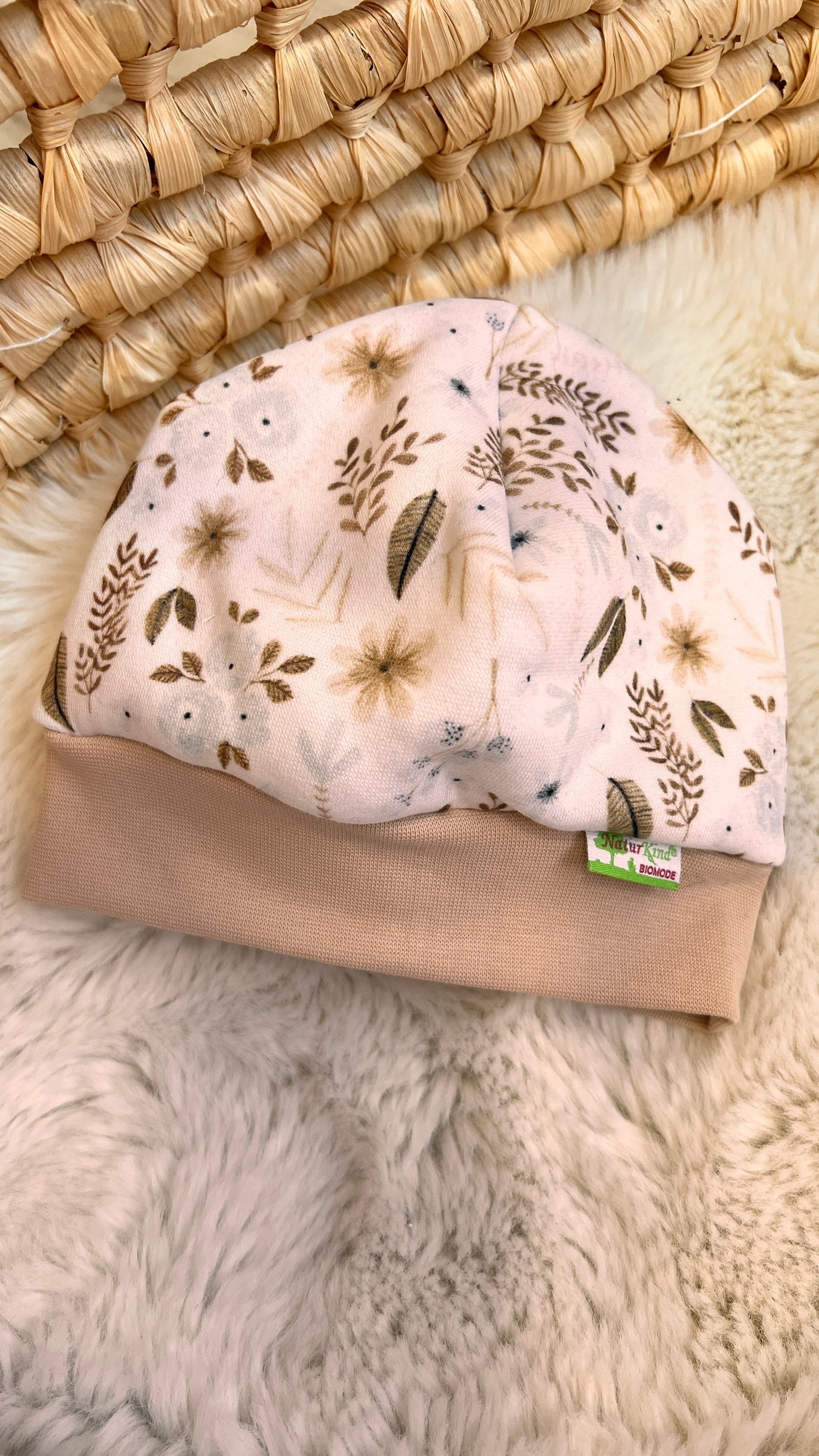 Bündchen Beanie Boho Flowers beige