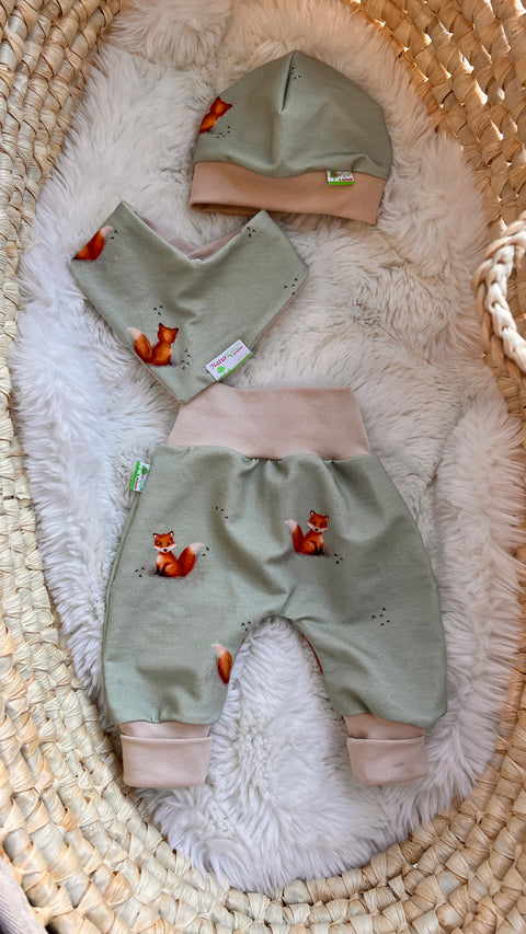 Naturkind Biomode® Mitwachshose / Babyhose  Bio Baumwolle -Vintage kleiner Entdecker Fuchs mint beige- ★exklusiv★