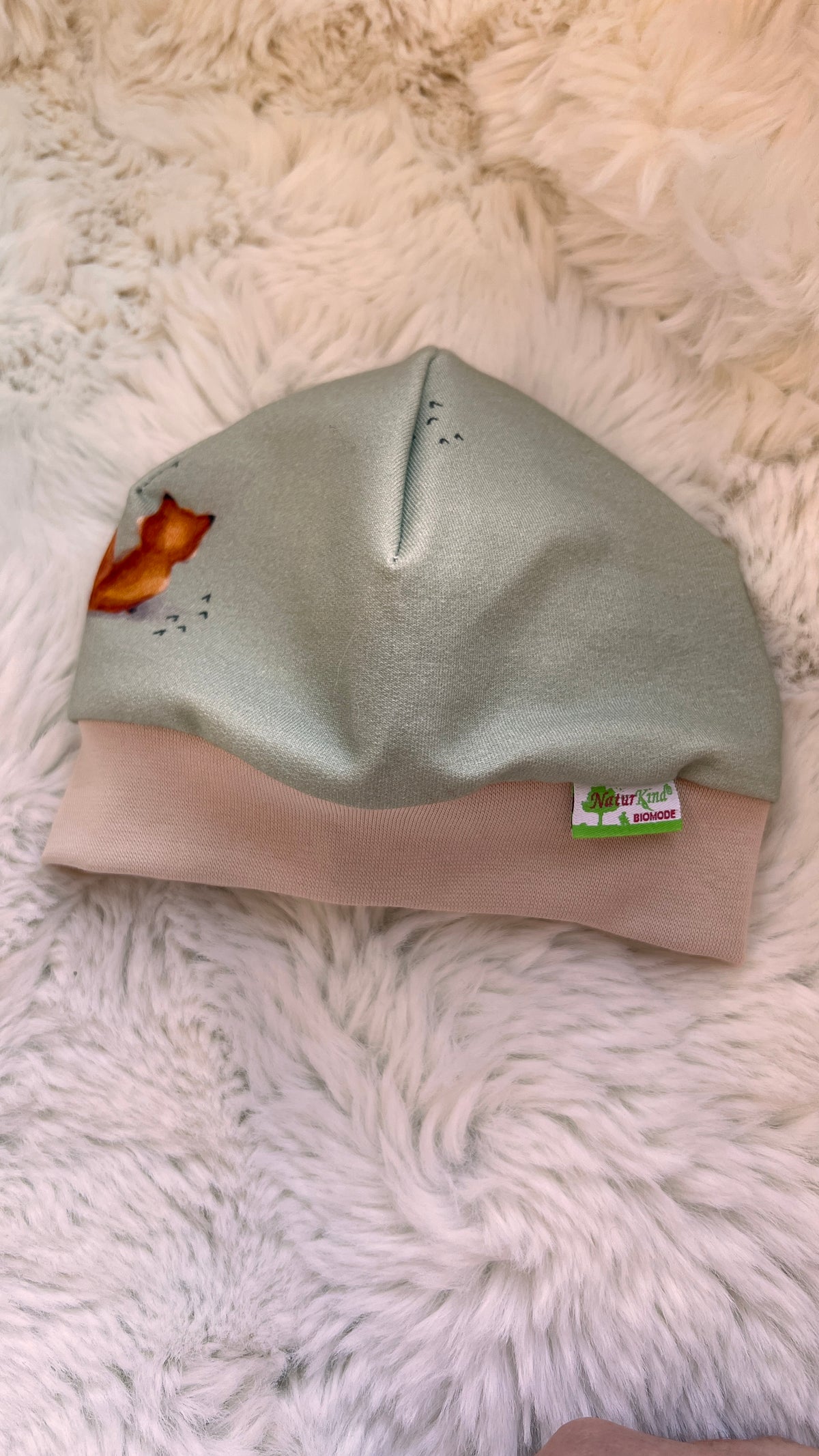 Bündchen Beanie Vintage kleiner Entdecker Fuchs mint beige