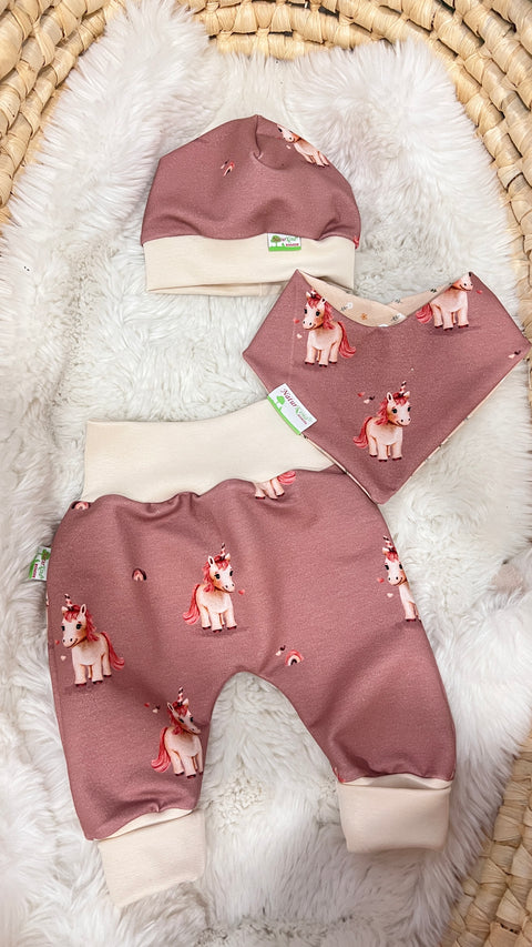 Naturkind Biomode® Mitwachshose / Babyhose  Bio Baumwolle -Kleines Träumer Einhorn altrosa- exclusive