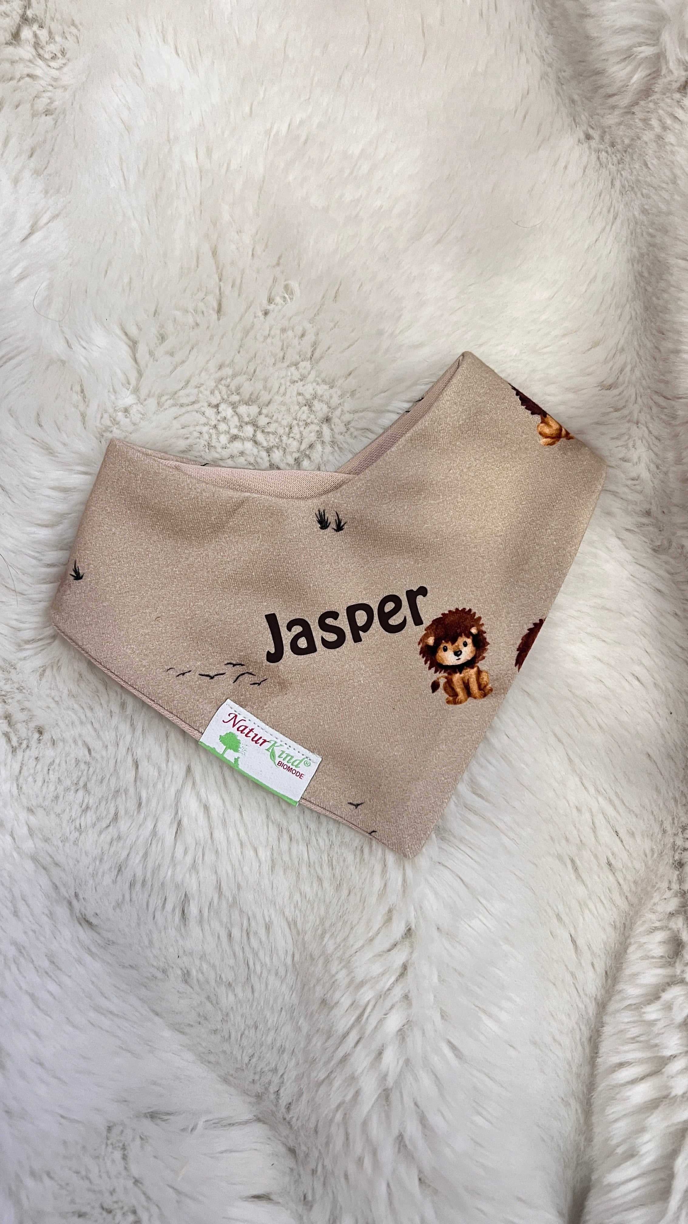 Wendehalstuch Vintage Löwe sand  mit Name, Name braun