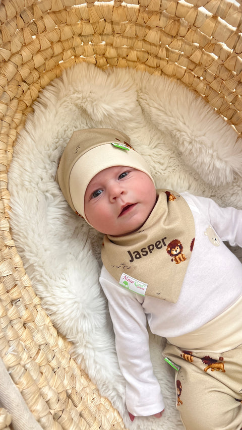 Wendehalstuch Vintage Löwe sand  mit Name, Name braun