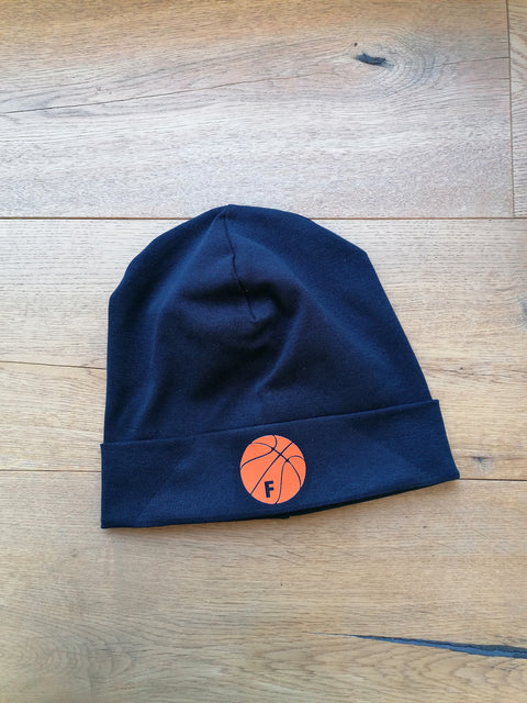 Hipster Beanie Dunkelblau Basketball orange