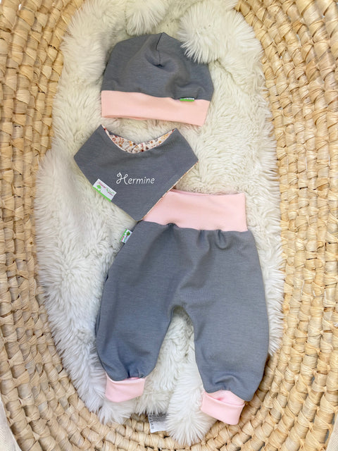 MitwachsSet für Babys - Jeansjersey grau, Uni zartrosa