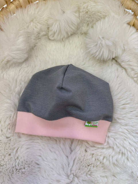Bündchen Beanie Jeans grau, Uni zartrosa