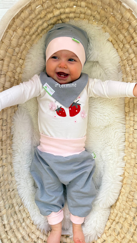 MitwachsSet für Babys - Jeansjersey grau, Uni zartrosa