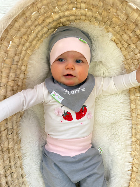 Bündchen Beanie Jeans grau, Uni zartrosa