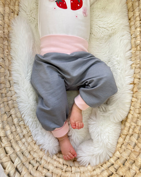 Mitwachshose Jeansjersey grau, Uni zartrosa