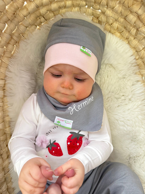 Bündchen Beanie Jeans grau, Uni zartrosa