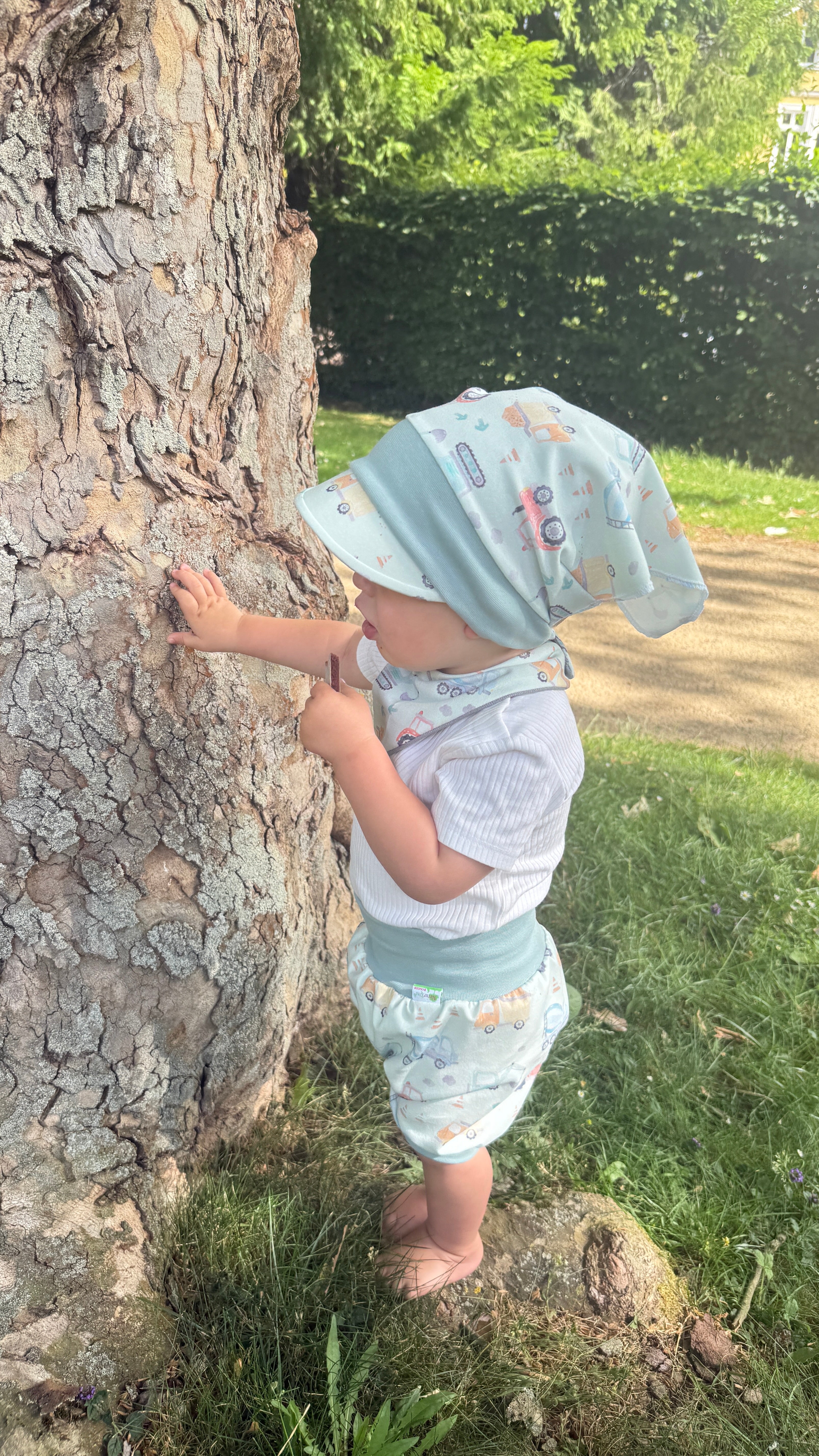 Naturkind Biomode ® 3-teiliges Sommerjersey MitwachsSet für Babys Baustellen Bande pastell mint
