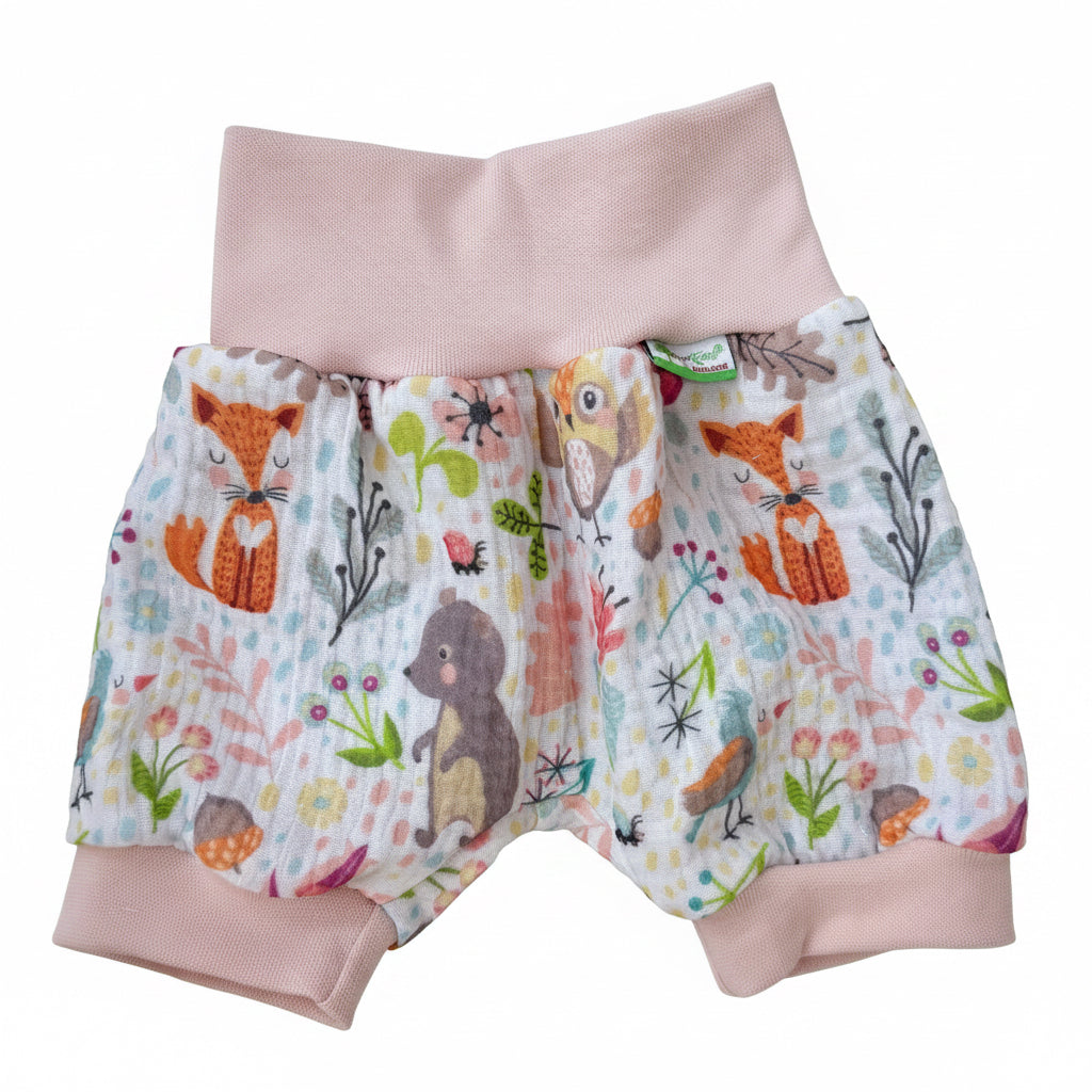 Kurze Mitwachshose Musselin Waldtiere peach