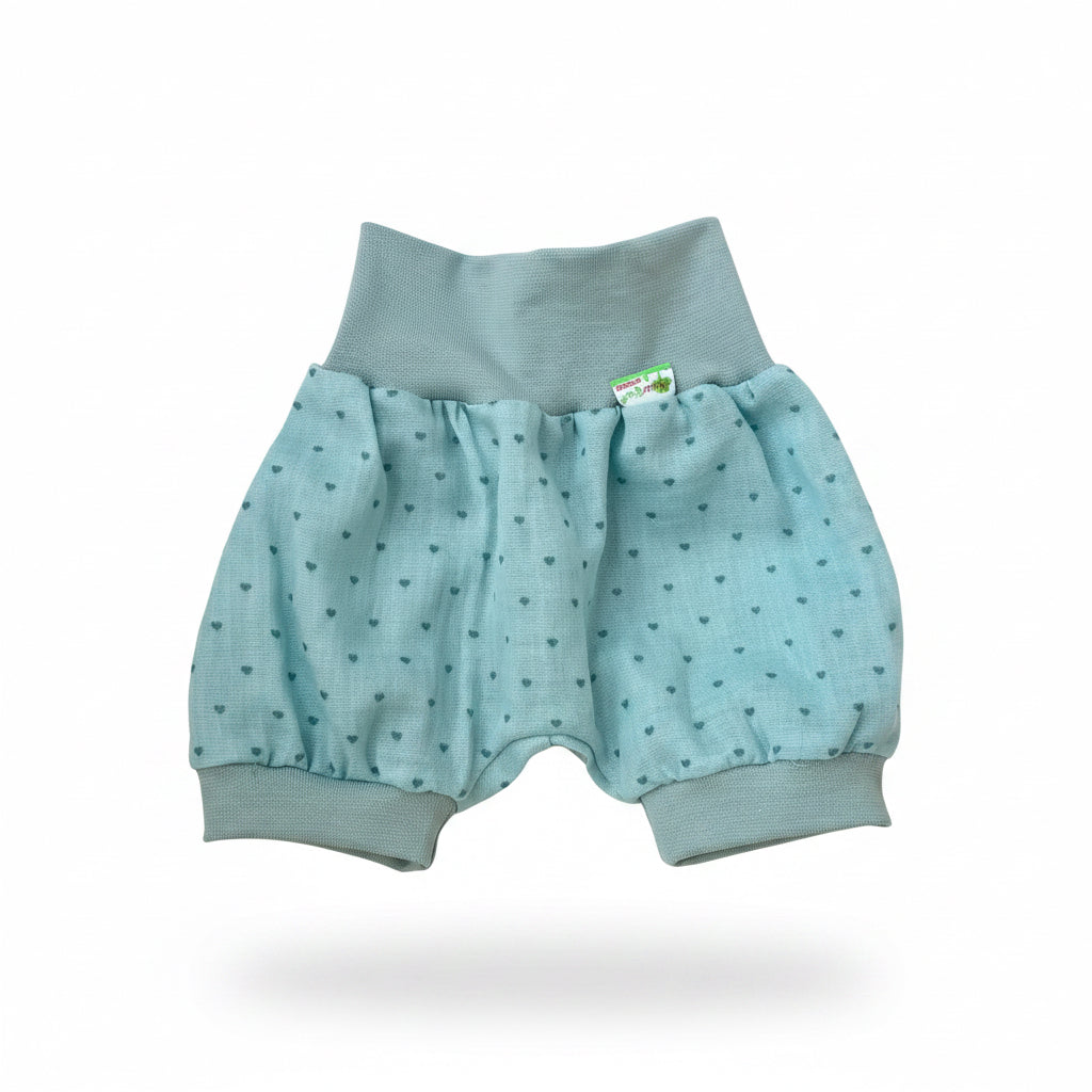 Kurze Mitwachshose Musselin Herzen mint