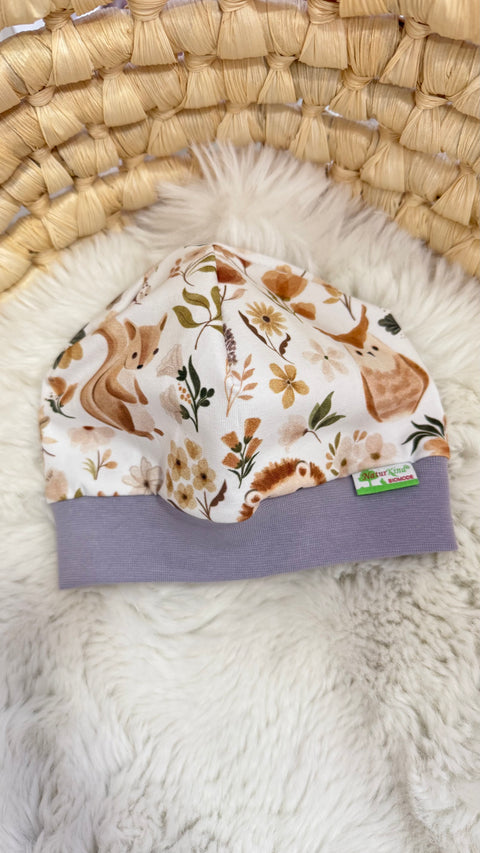 Bündchen Beanie Waldfreunde beige, Uni flieder