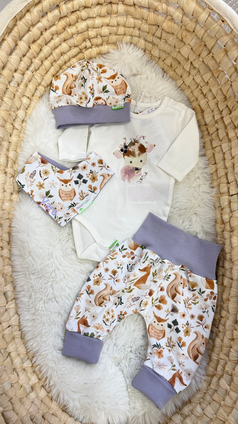 MitwachsSet für Babys - Waldfreunde beige, Uni flieder