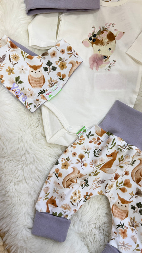 MitwachsSet für Babys - Waldfreunde beige, Uni flieder