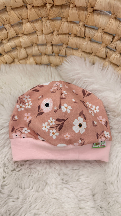 Bündchen Beanie Vintage Blumen altrosa