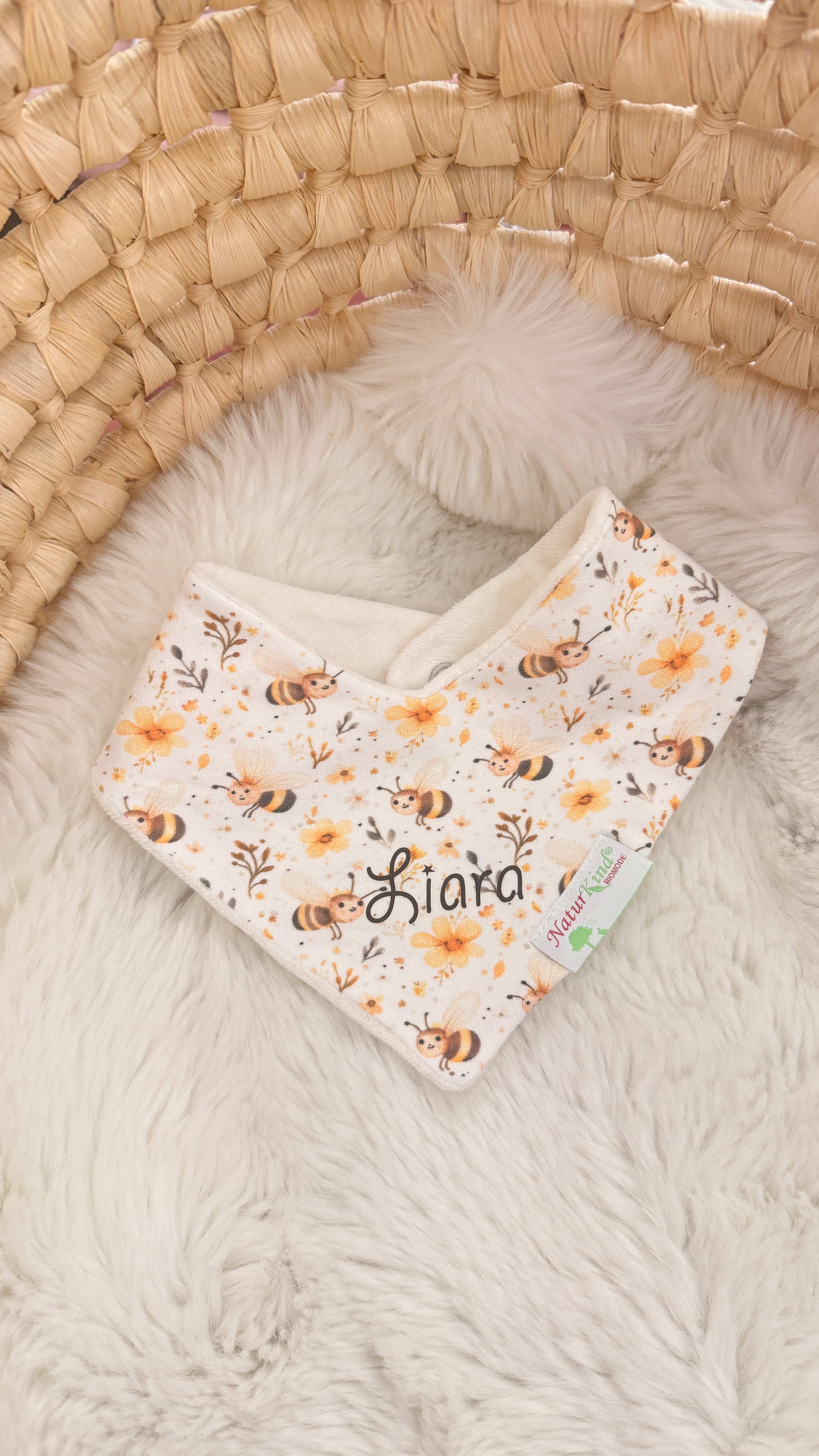 Wendehalstuch Bienenwiese mit Name, Name braun