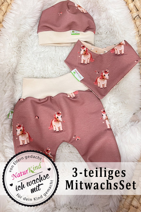 Naturkind Biomode ® 3-teiliges MitwachsSet für Babys -Kleine Träumerin  Einhorn - altrosa exclusive