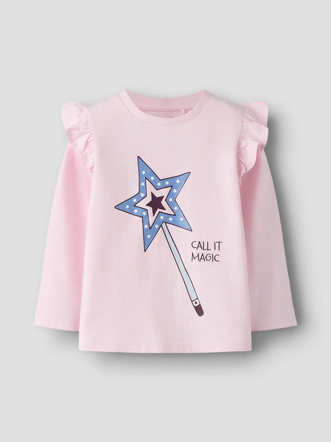 Name it Langarmshirt Glitzer Stern zartrosa