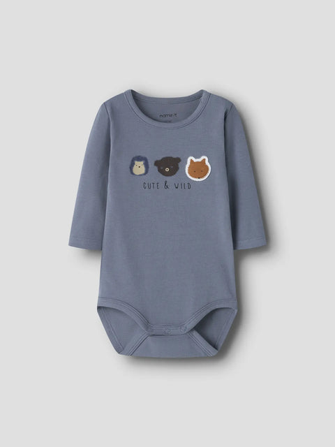 Name it Langarm Body Cute & Wild blaugrau