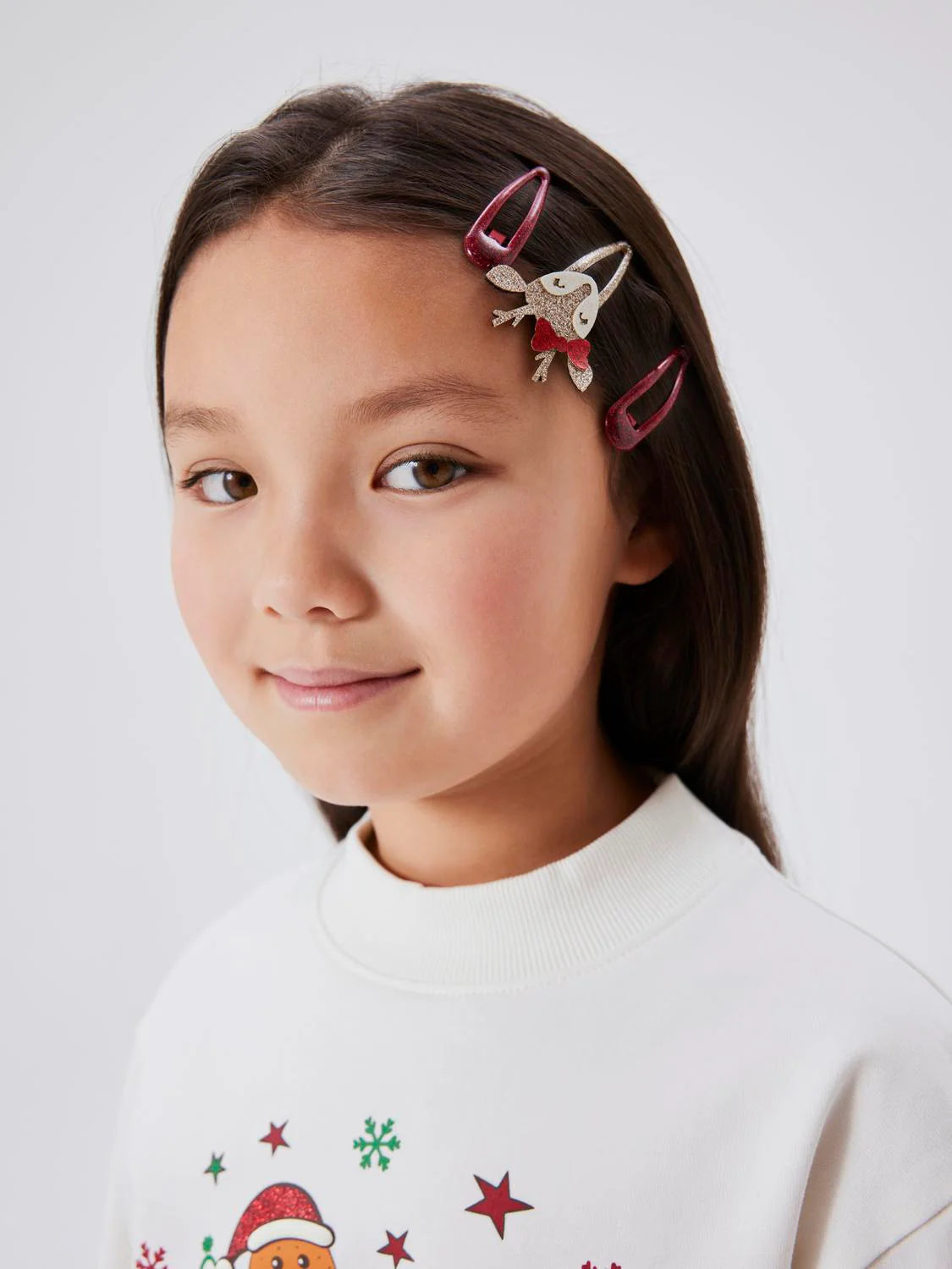Name it 4er Set Haarspangen Rentiere / Uni rot