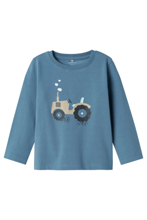 Name it Langarmshirt Traktor blaugrau