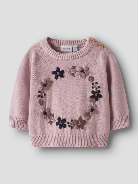 Name it Strickpullover Blumenkranz lilac