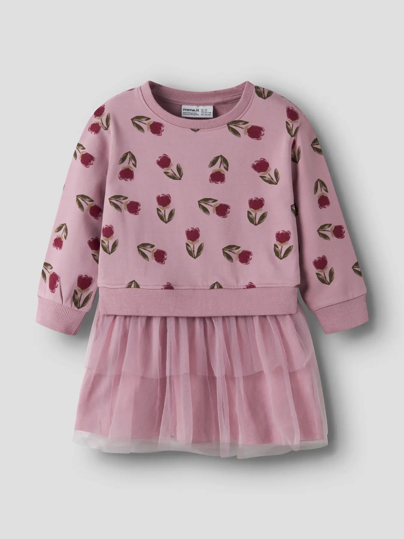 Name it Sweatkleid mit Tüll Blumen lilas