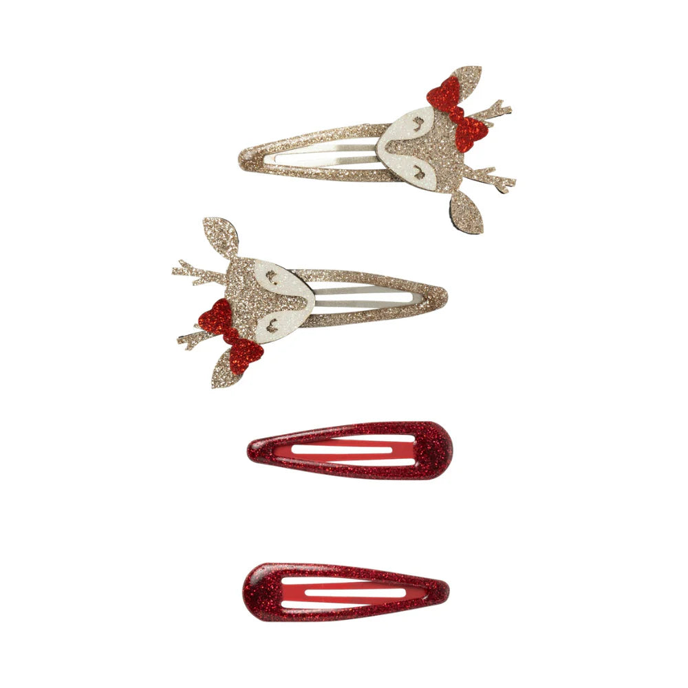 Name it 4er Set Haarspangen Rentiere / Uni rot