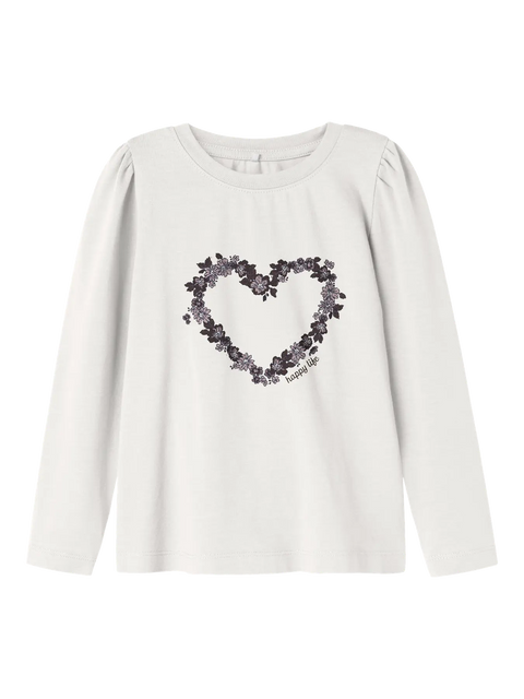 Name it Langarmshirt Blumen Herz cloud dancer