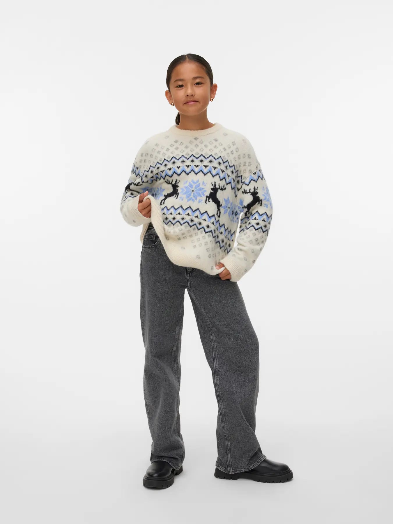 Vero Moda Girls Norweger Winter Strickpullover creme