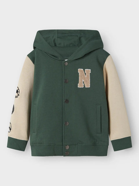Name it College Sweatjacke mit Kapuze grün/beige